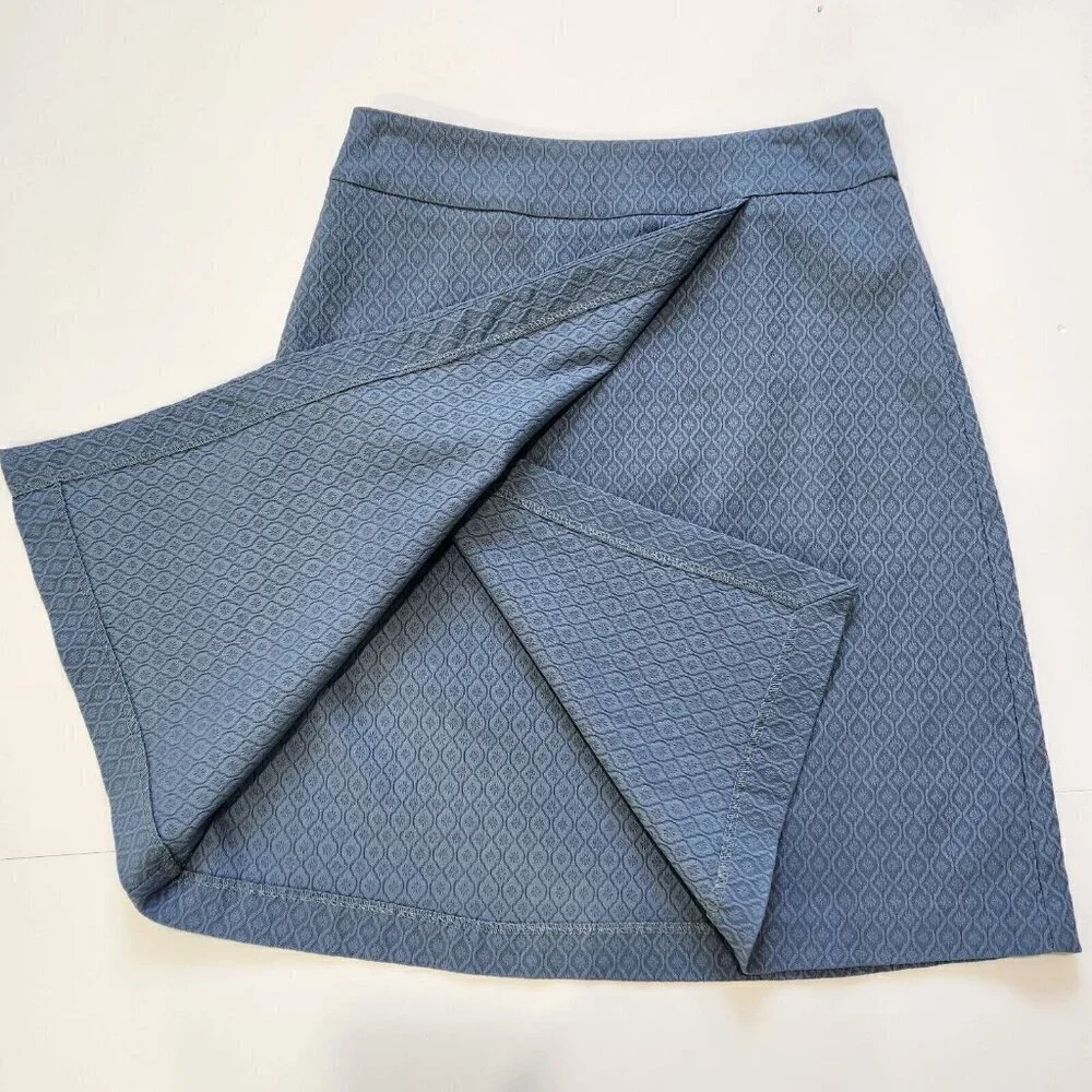Margaret M A-Line Skirt Womens Small‎ Blue Jacquard Faux Wrap Pull On Office